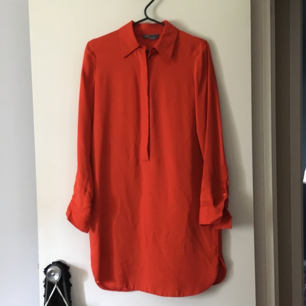 VINCE Orange  Silk Oversized Pullover Shirt Dress 6